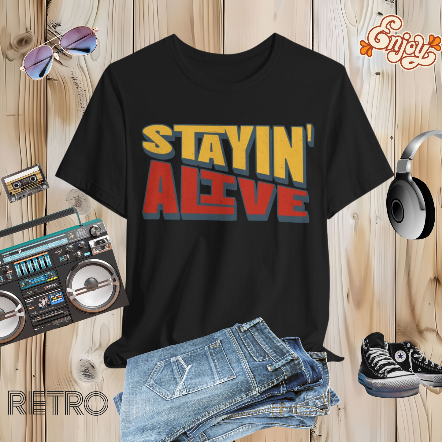 "Stayin' Alive" Retro feel Tee - Packed with 70s vibes